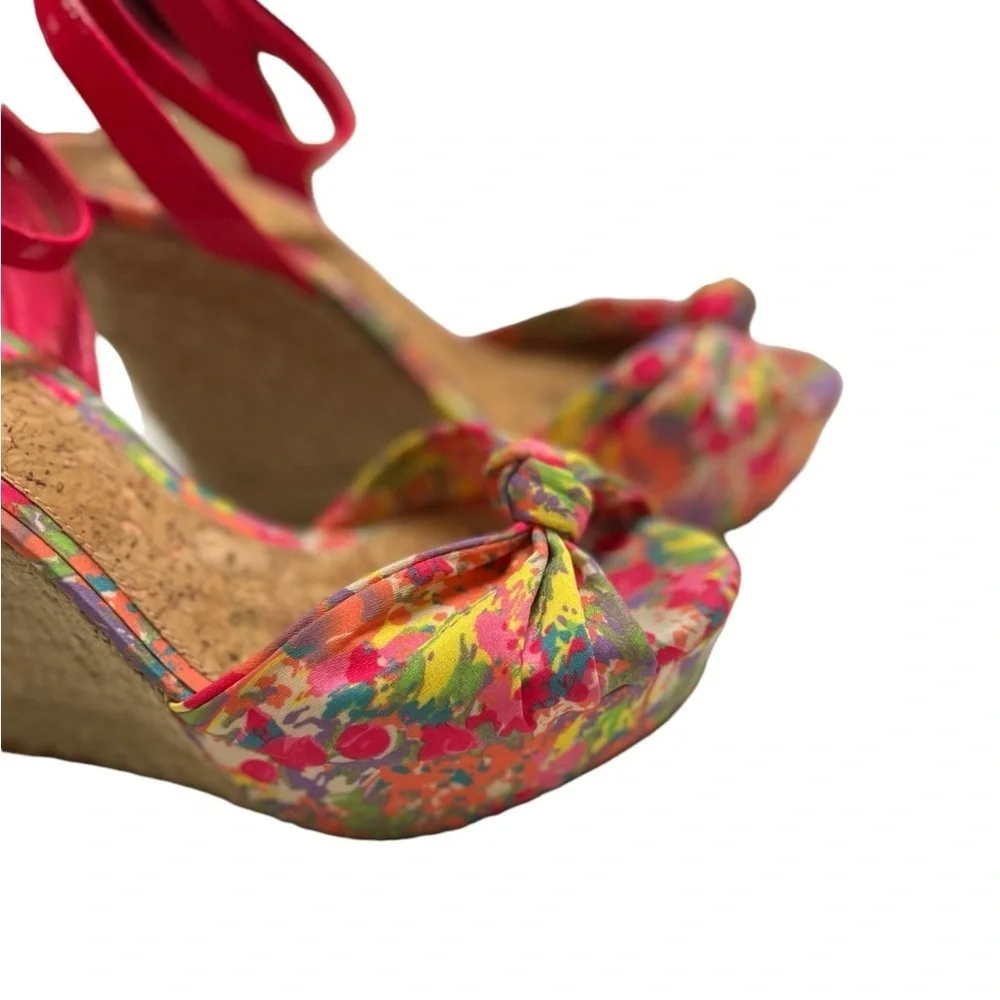 Gianni Bini Pink Floral Ankle Strap Wedge Sandal 9.5